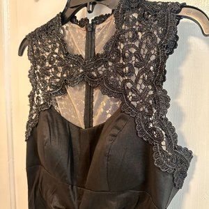 Xscape Prom/Formal Event Full Length Fit and Flare Dress - Black w/ Shiny Lace
